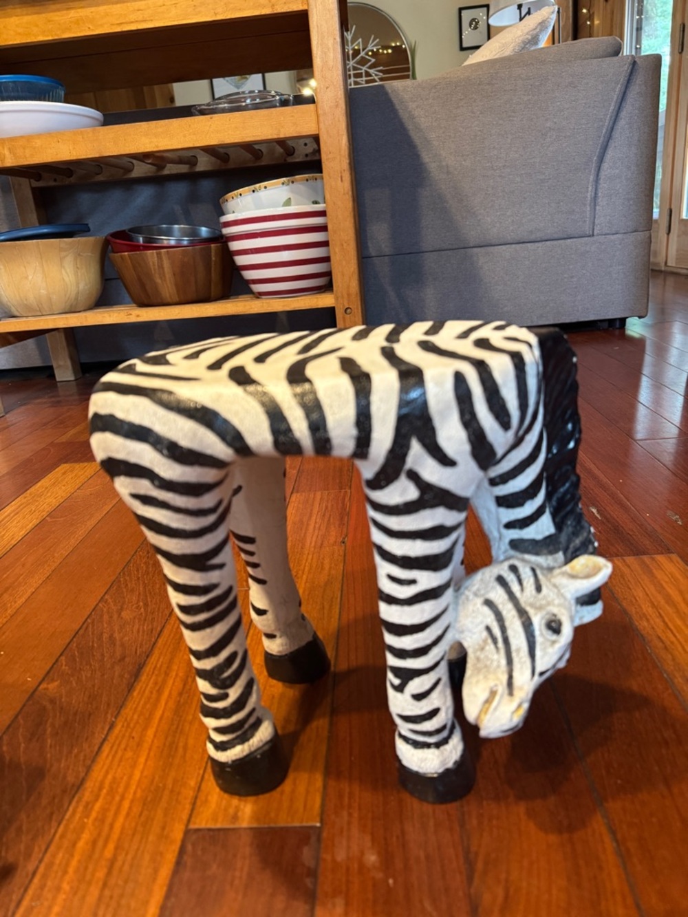 Zebra Vintage Animal Plant Stand Accent Stool - Black and White Home Art
